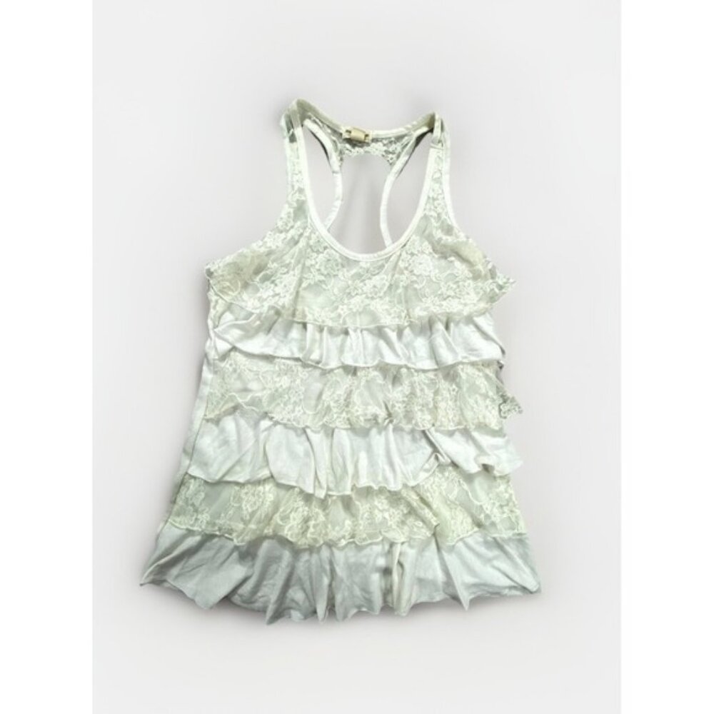 Zenana Outfitters Tank Top Womens Medium White Lace Ruffle Tiered Racerback